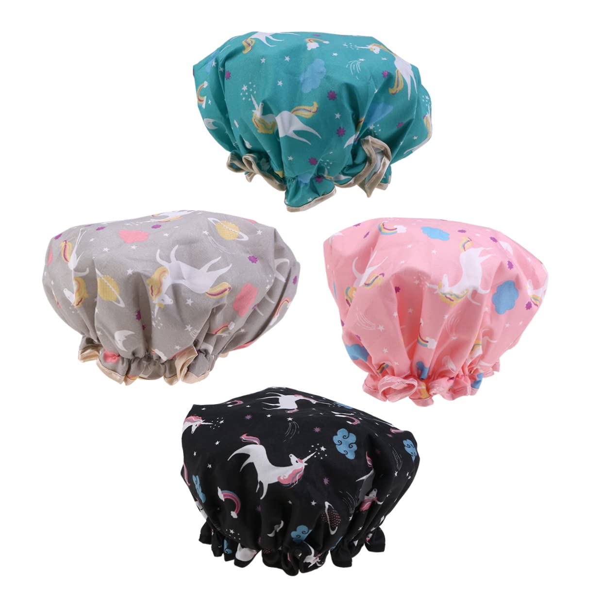Amosfun 12stücke Teiliges Duschhaube Für Damen Cartoon-einhorn Doppellagig Elastisch Für Bad Spa Und Reisen Grün Rosa Schwarz