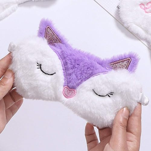 Miniatura 5 de Paquete de 2 lindos cubrebocas de animales para dormir para niñas, diseño de zorro de dibujos animados, alpaca, suave, para dormir, para mujeres,