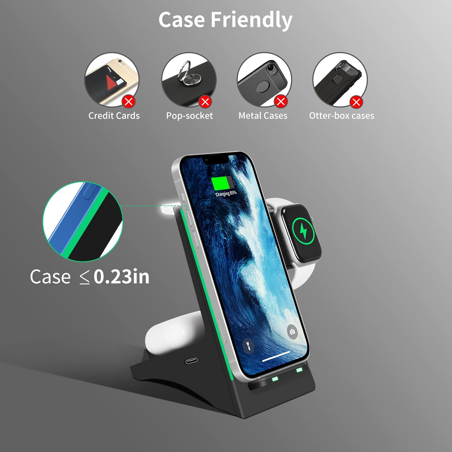 Wireless Charger, 3 in 1 Wireless Fast Charging Stand Dock for Apple Watch 6/5/4/3/2, Airpods 2/Pro, iPhone 13/13 Pro/13 Pro Max /12/11/Pro/Pro Max/X/Xr, and Other Qi-Certified Phones-Black