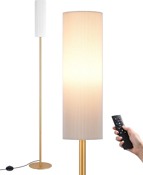 EDISHINE Lámpara de Pie Salón, LED Regulable con Mando a Distancia, Dorado | Bombilla LED E27 9 W Incluida, Mando a Distancia Magnético, 3 Temperaturas de Color 3000 K-6000 K, para Dormitorio, 165 cm