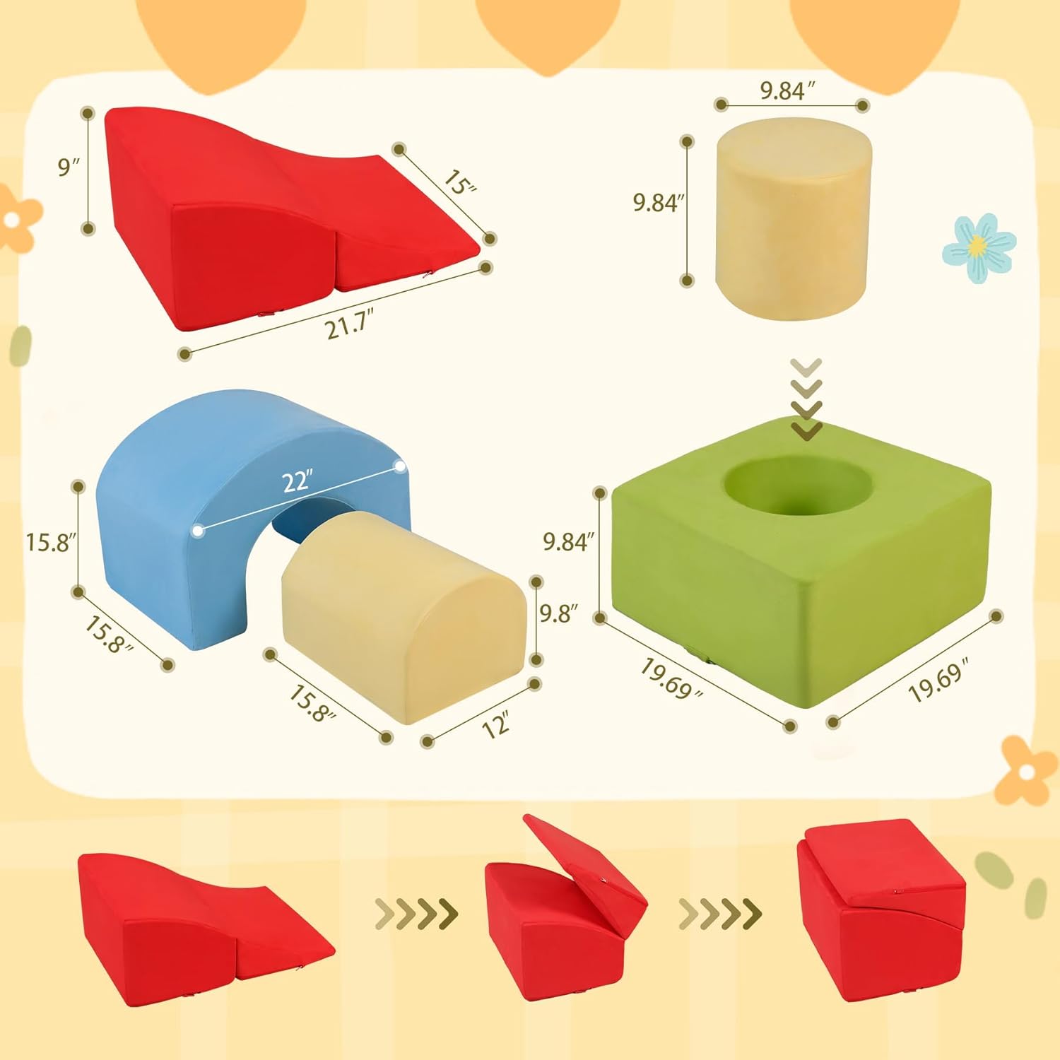 Climbing Toys for Toddlers 1-3 – 5 Pieces Soft Foam Indoor Play Blocks Set for Babies & Kids