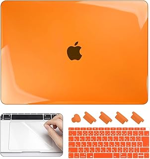 CISOO MacBook ケース オレンジ 透明 MacBook Air 13 インチ ケース A1466 A1369対応 2010-2017 おしゃれ ハードカバー 薄型 耐衝撃 軽量 日本語 JIS配列 キーボードカバー トラックパッド 保護フィルム プロテクター 防塵プラグ付き