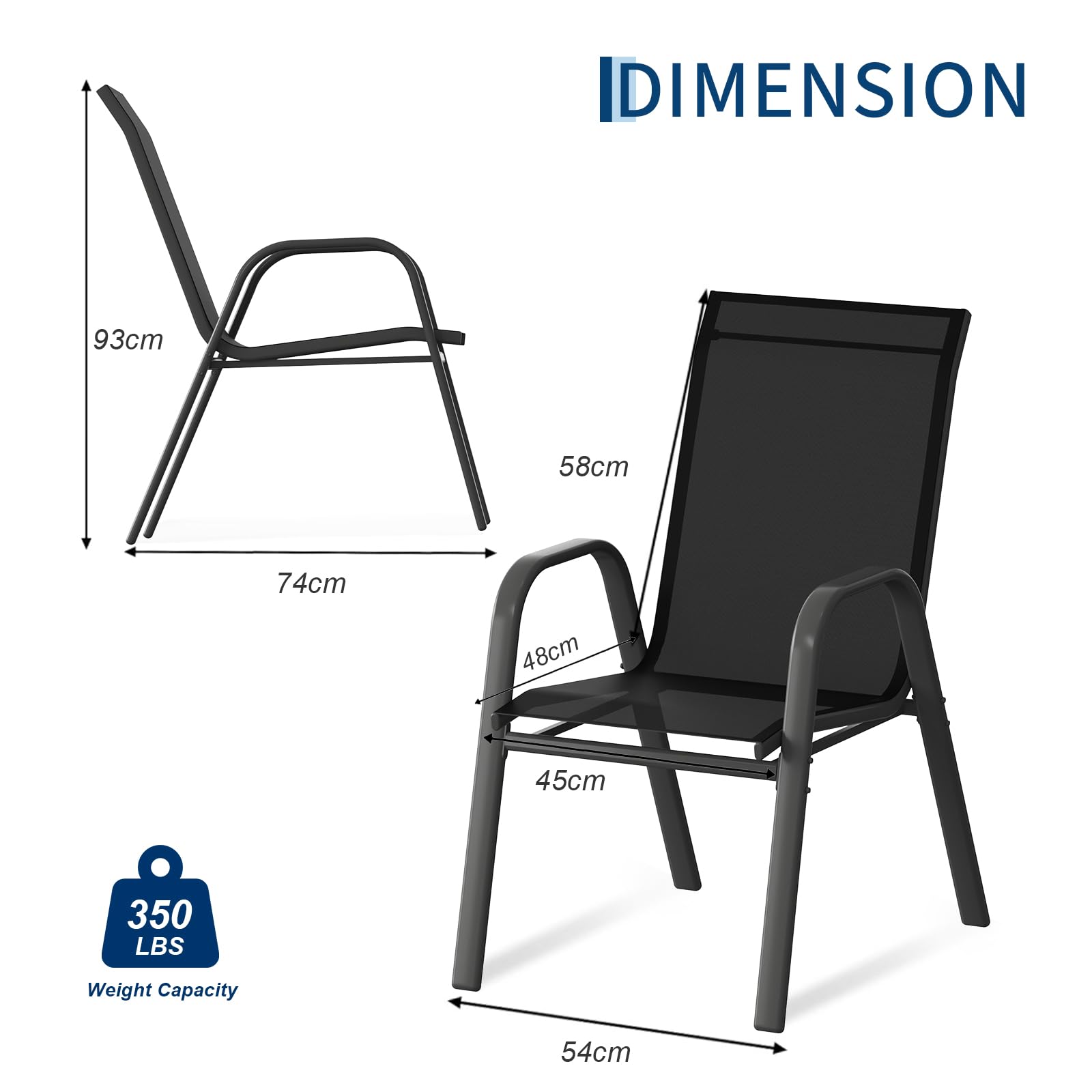 GarveeHome Gartenstühle 4er Set – Stapelbare Textilene Gartenstühle aus Metall, Outdoor Stühle Set wetterfest & rostbeständig, Terrassenstühle 4er Set für Garten, Balkon & Terrasse