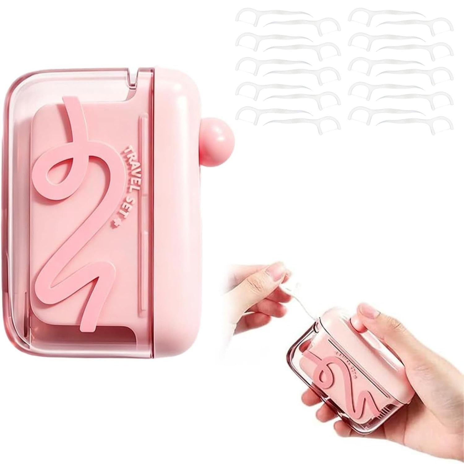 Floss Holder, Portable Dental Floss Case for On-the-Go Oral Care, Automatic Pop-up Portable Floss Dispenser with 20 Pcs Dental Floss, Floss Toothpick Dispenser (Pink)-image-8