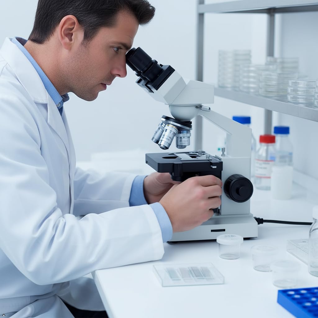 Microscopio binoculare professionale composto da laboratorio 40X-2500X per ricerca clinica, 4 obiettivi acromatici, stadio meccanico a doppio strato, messa a fuoco coassiale, LED ad alta precisione