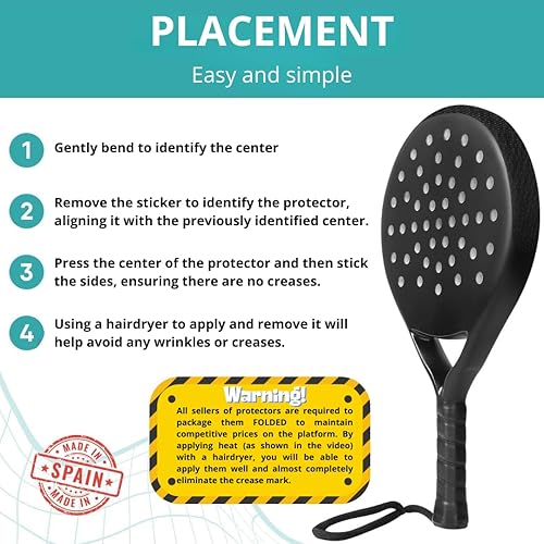 Miniatura 5 de Protector de Pádel - Protector de Pádel Negro (2 unidades) - Accesorios de pádel - Protector de raqueta - Fácil de reemplazar - Diseñado y fabricado