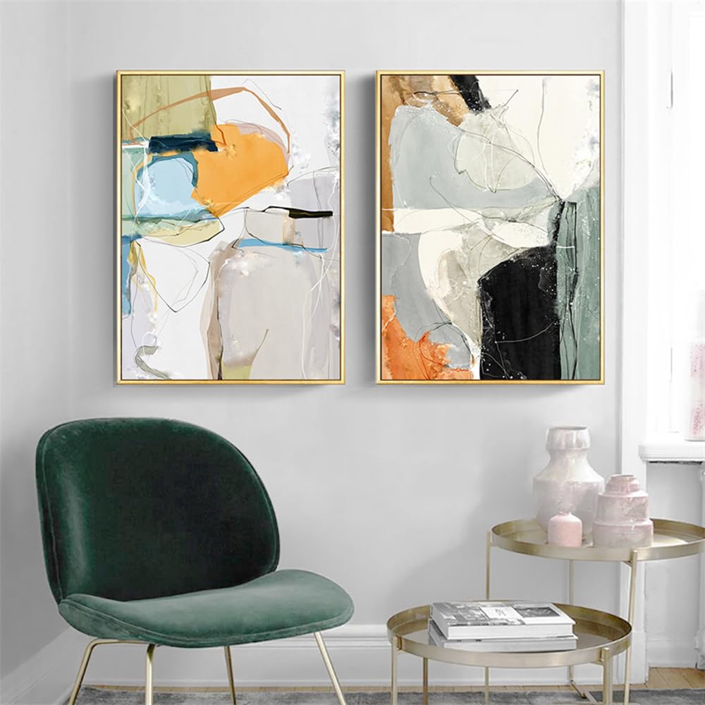 WUHBCZ Art Decor,Watercolor Abstract Ink Green Grey Line Marble Texture Canvas Painting Wall Art Print Poster Picture Living Room Office Home Decor-30 * 50cm*2PCS (No Frame)
