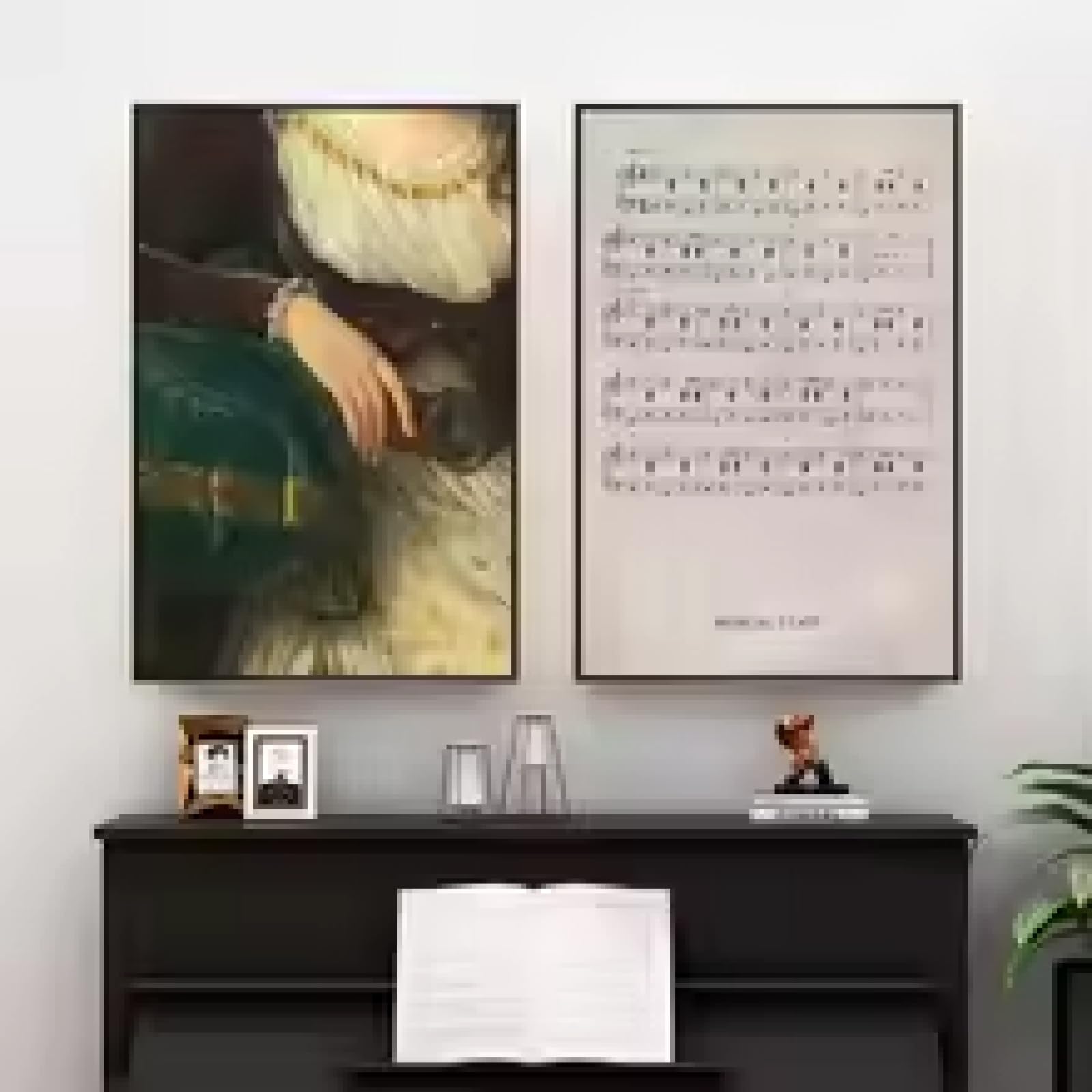KEMEIQI Artiste femminili nella storia Wall Art @Pianoforte classico Dipinto su tela Spartiti per pianoforte Poster e stampe Decorazione soggiorno 80x160cmx2 senza cornice