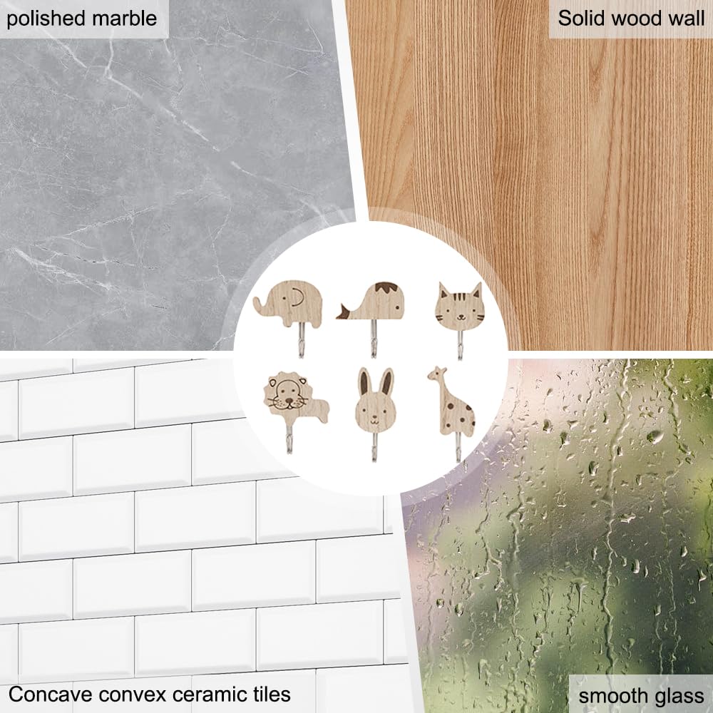Ganci Adesivi Cucina Legno per Bambini Design Animali Carini Appendini da Muro Set 8 Pezzi