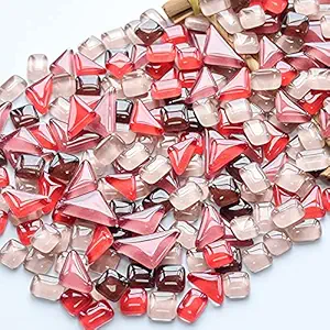 200g Glass Square Triangle Rectangle Mosaic Tiles for Crafts, Colorful Stained Glass Pieces for Mosaic Projects, Irregular Size (Red Pink Mix)