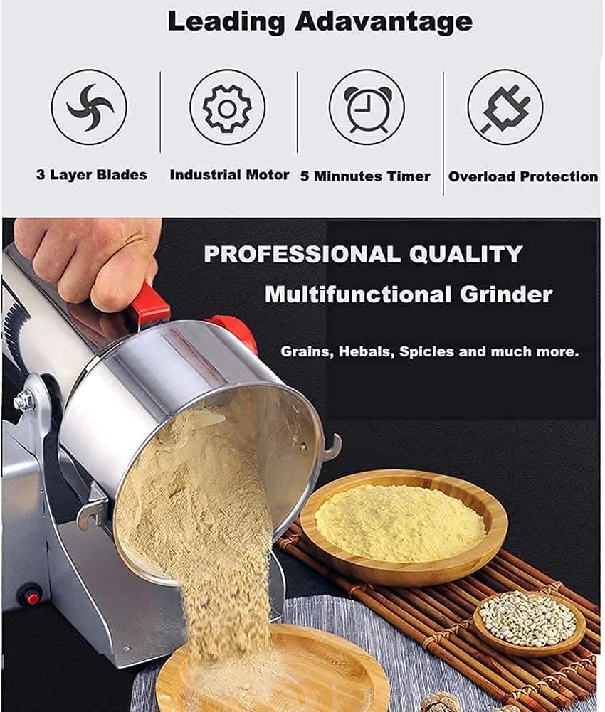 Stainless Steel Electric Spice Mill 30Sec Fast Superfine Powder Machine Dry Grain Grinder for Family & Processing & Labo