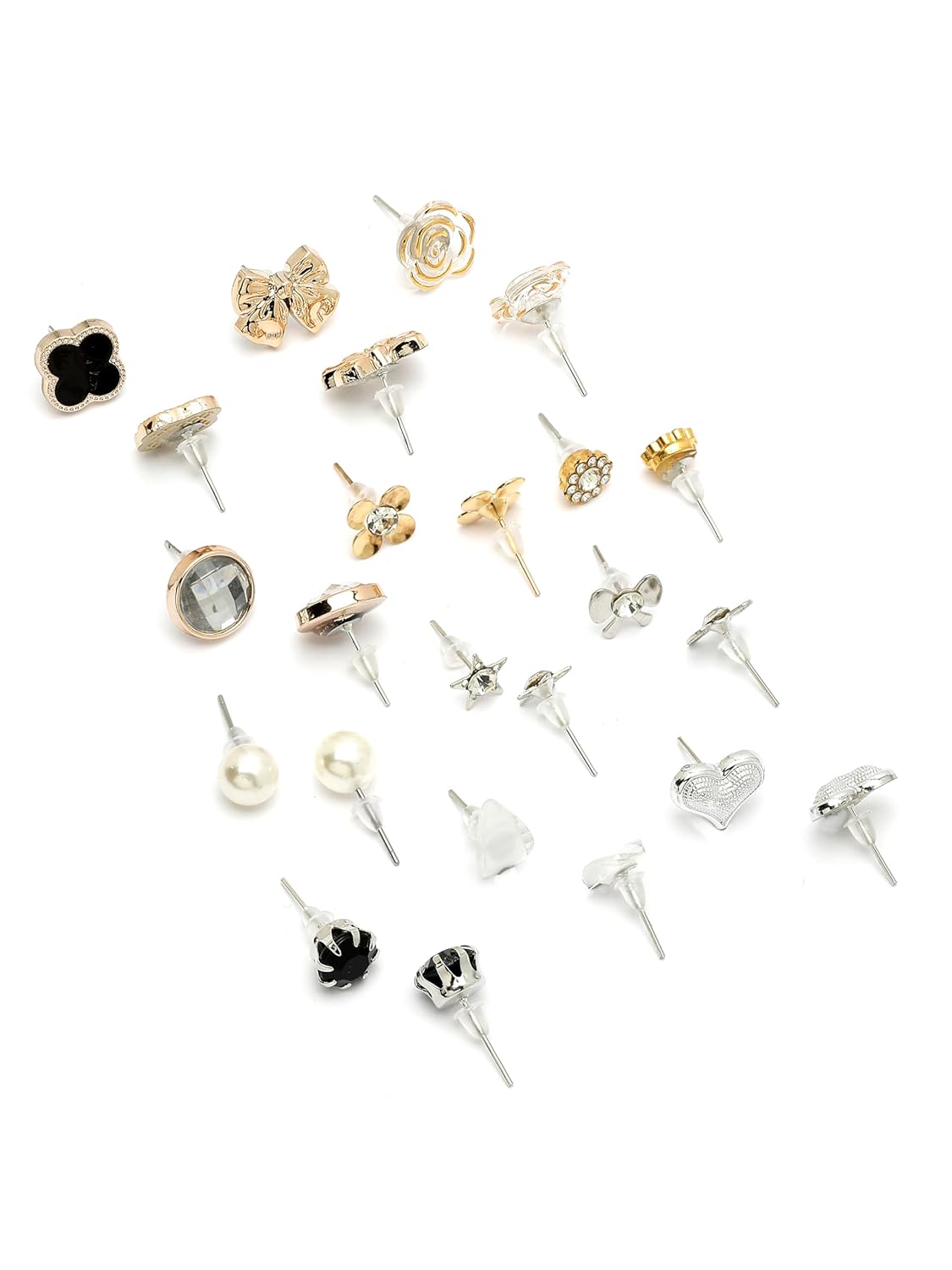 KARATCART Set of 12 Gold and Silver Contemporary Studs Earrings Combo (33038362)