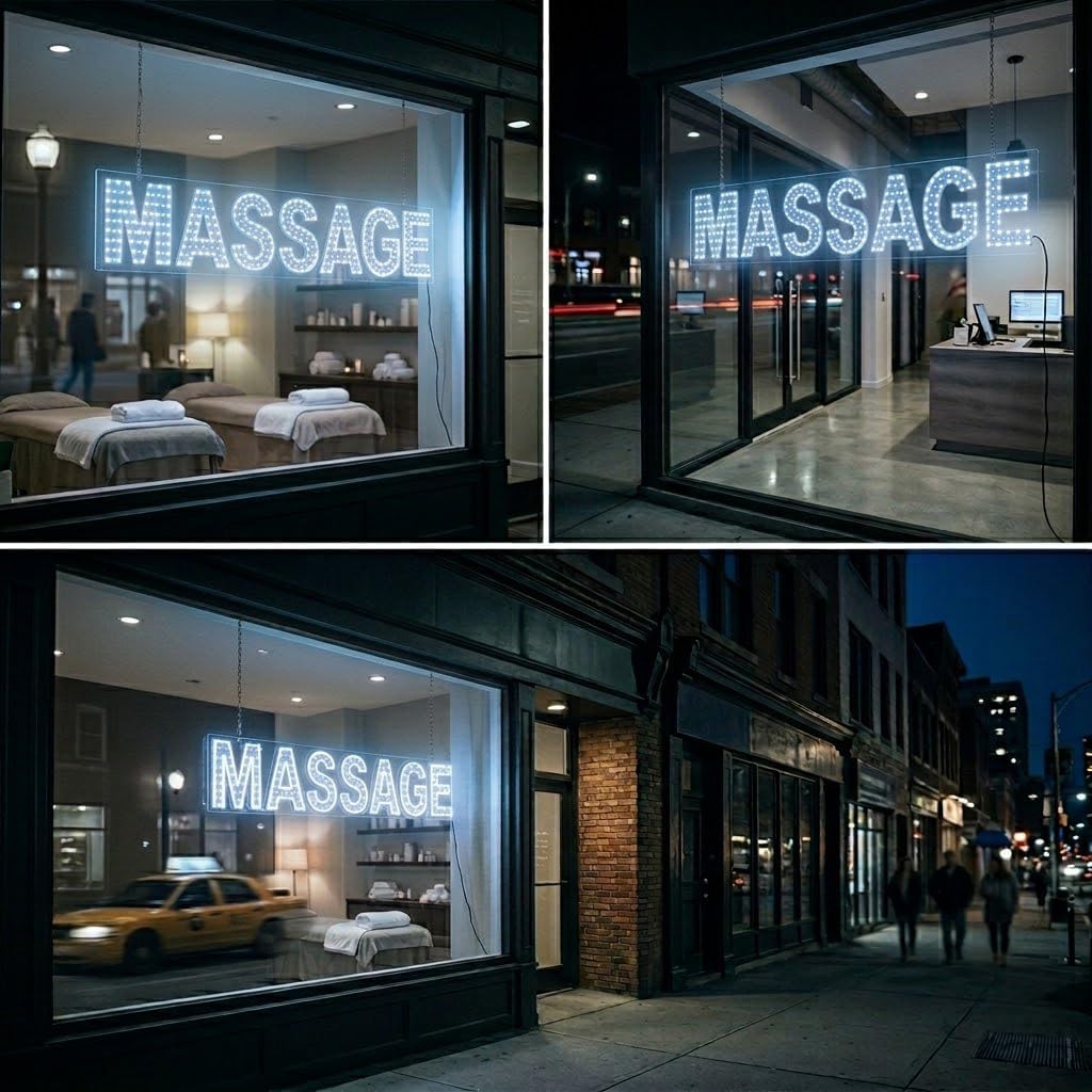 EPL MASSAGE LT BLUE, LED 1G On-Off Sign, Eye-Catching Sign, Super Bright, 6"x30", Static Therapy Display, Business decor, Storefront display