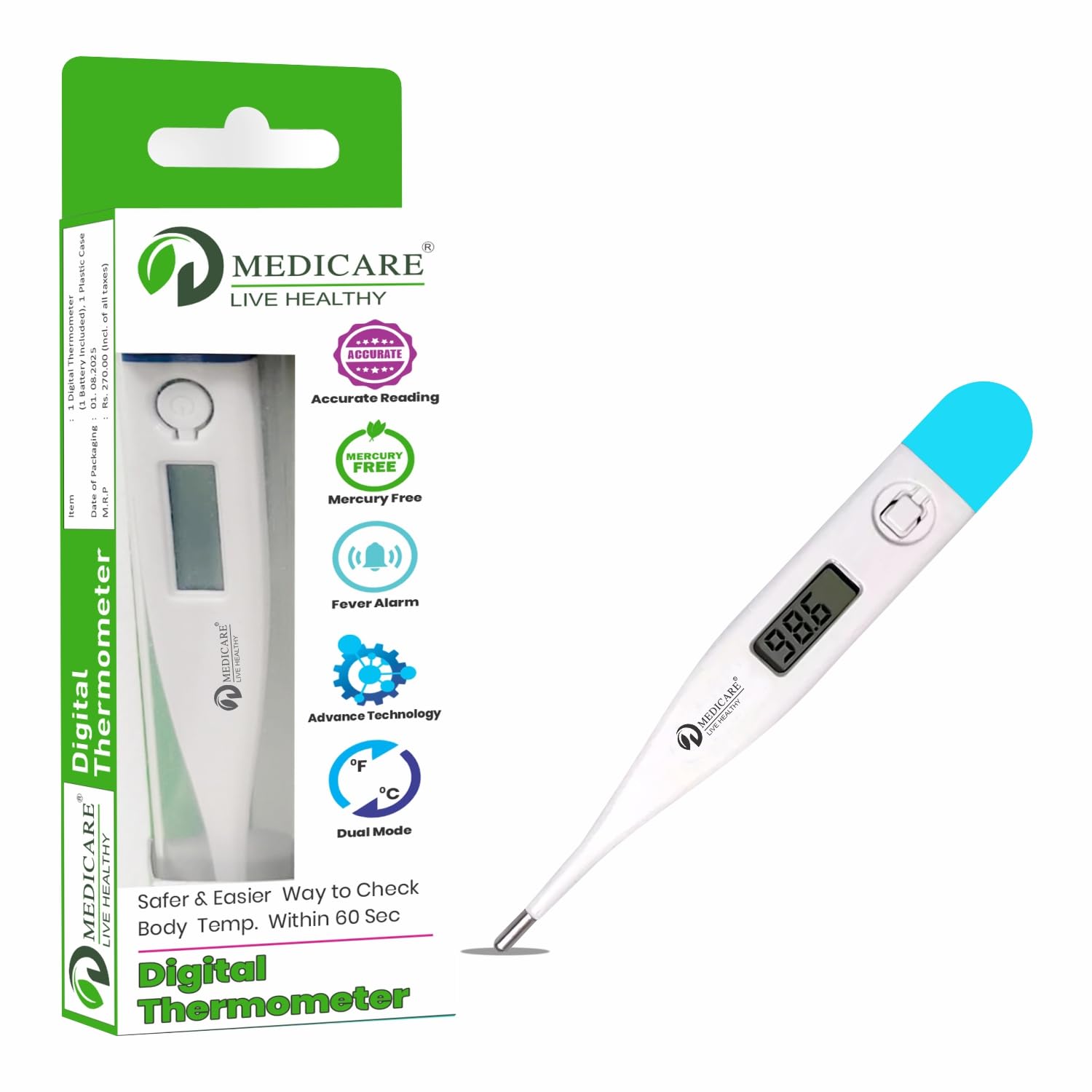 D MEDICARE® Digital Thermometer DT01 | Accurate Digital Thermometer for Baby, Kids & Adults | Oral & Underarm Use | Temperature In Celsius & Fahrenheit, Water Resistant For Easy Cleaning-picture-29