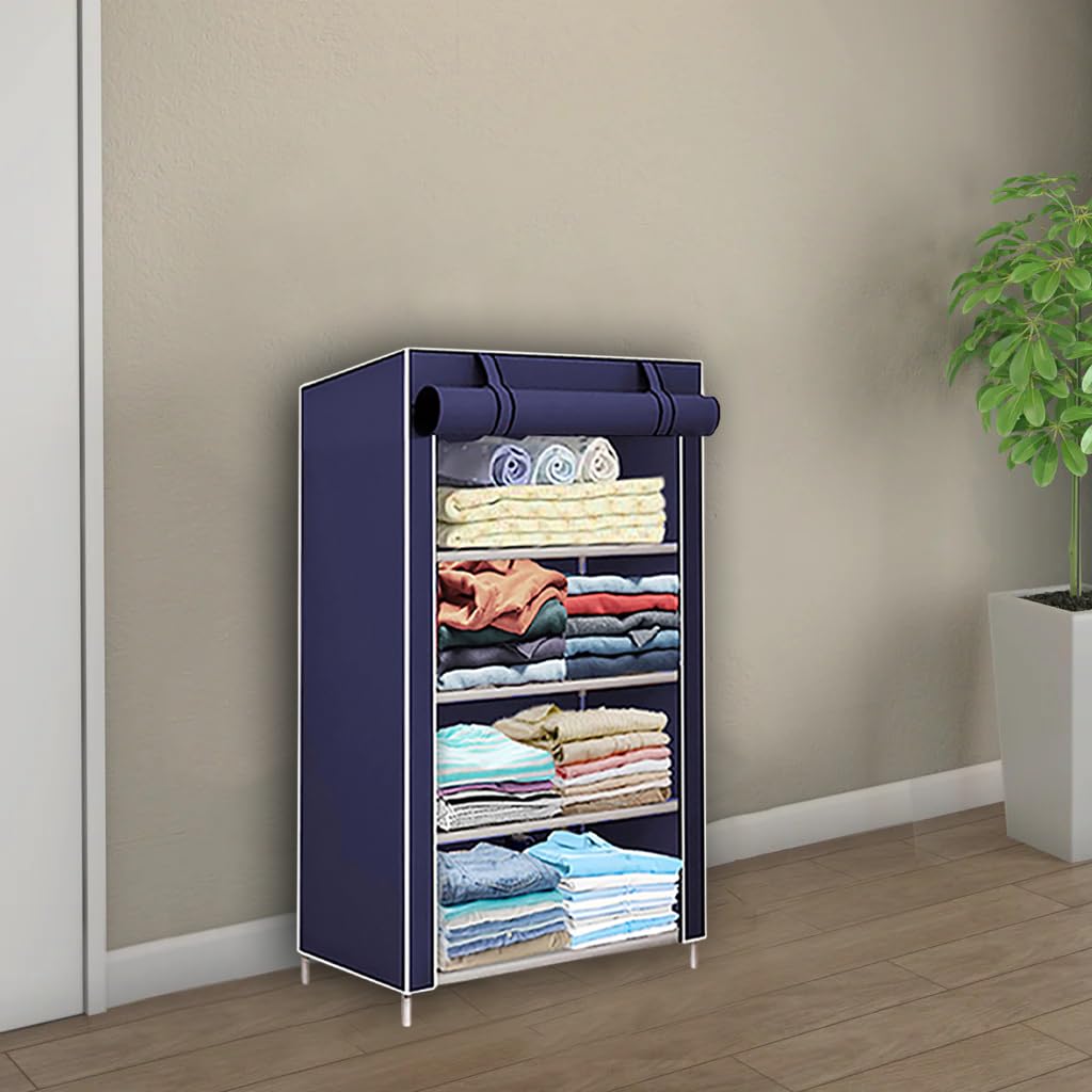 HEGZI Baby Wardrobe for Clothes Plastic Multipurpose 4 Shelve, Unbreakable Material, Portable Cloth Storage Rack, Foldable almirah for Clothes, Navy Blue, Pack of 1 (B0D988HCM5) Amazon Price History, Amazon Price Tracker