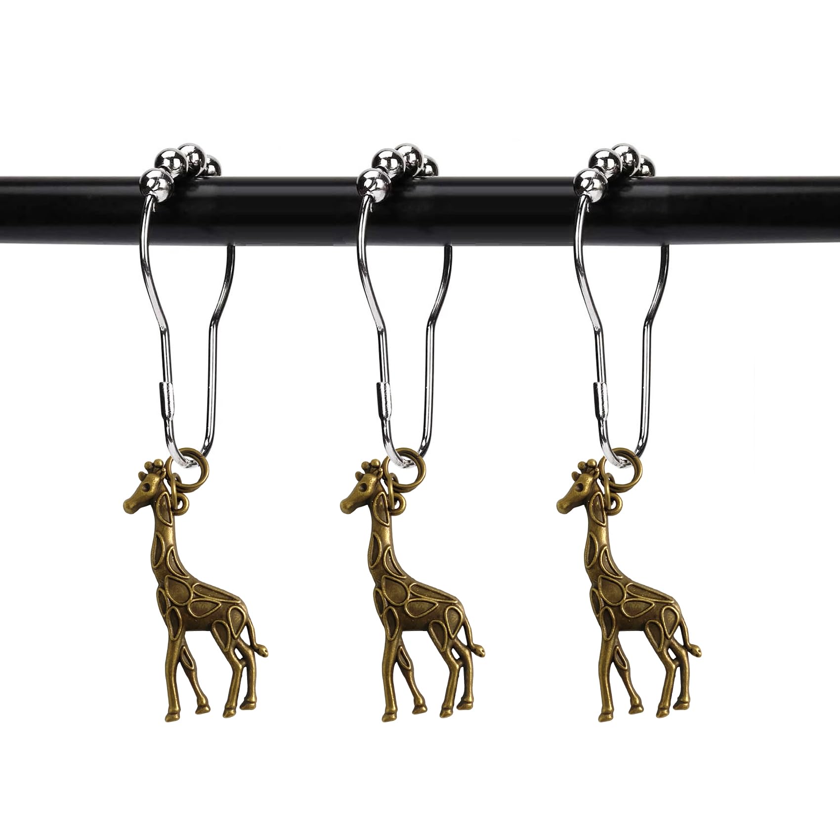 ZILucky Set of 12 Giraffe Shower Curtain Hooks, Animal Forest Park Theme Decor, House Bathroom Decor Accessorie, Stainless Steel Ring Rustproof (