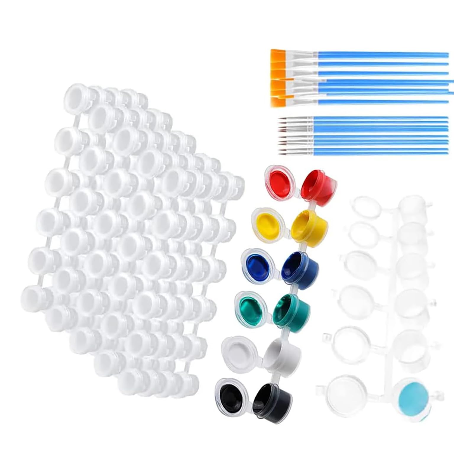 Paleta de 120 botes de pintura vacíos con pinceles, recipientes de pintura, vasos transparentes para pintura al óleo con tapa para aulas, escuelas, manualidades, kit de pintura con números y caras.