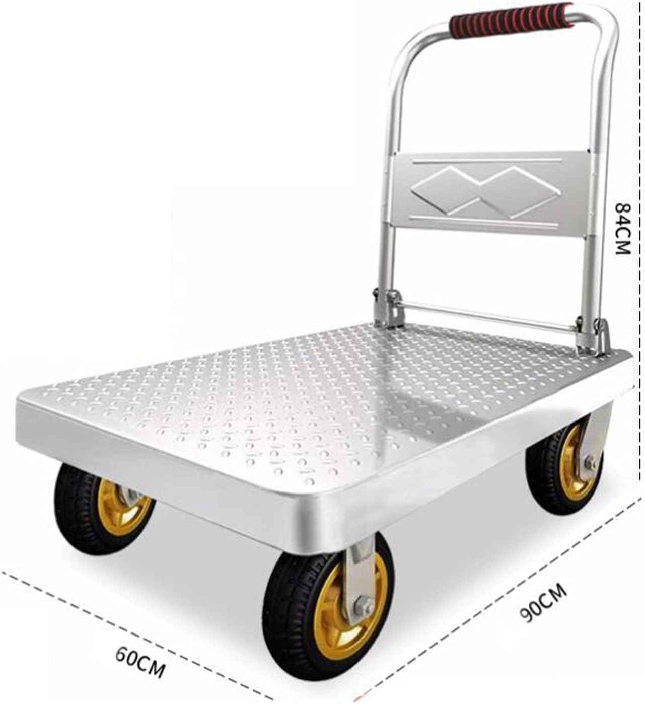 Pieghevole Carrello con Piattaforma,per Carichi Pesanti Carrello in Acciaio Carrelli Manuali Pesanti della Piattaforma Industriale con Ruote Rotanti A 360°,Magazzino Garage(Size:90x60cm)