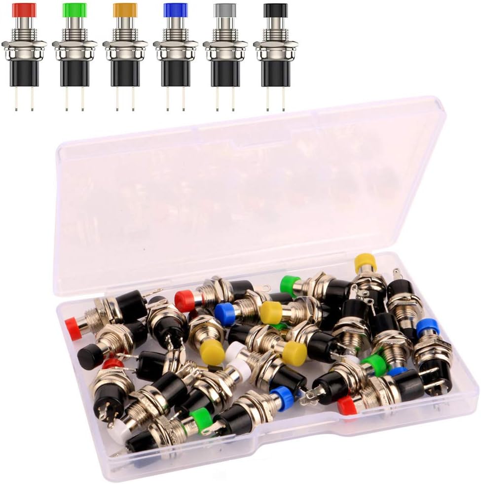 Gebildet 24pcs 7mm Mini Momentáneo de Botón 3V-6V-12V-24V-230V/1A, SPST Normal Abierto ON/Off 2 Pin Pulsador de Redondo para Modelo de Hobby Ferroviario