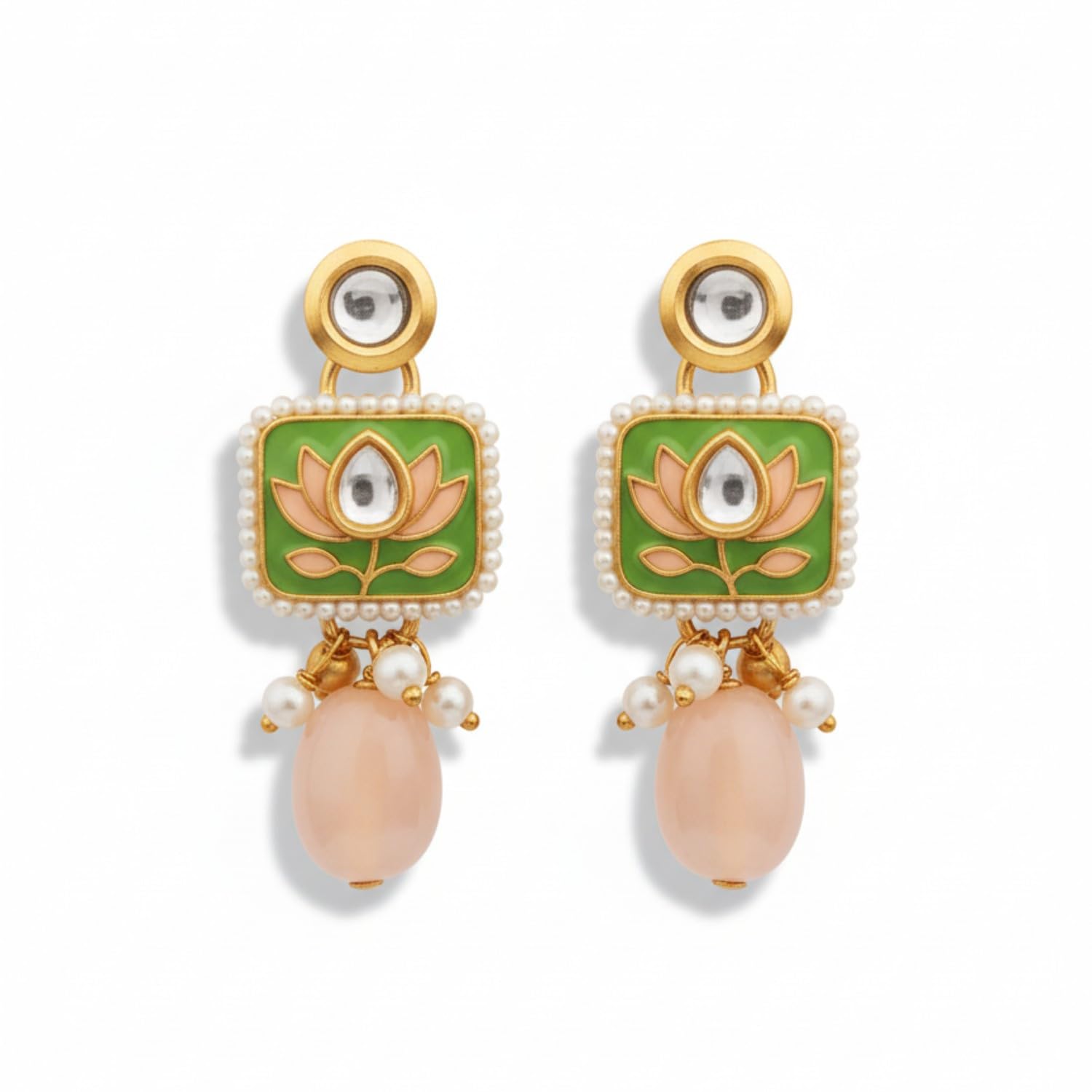 BY EVERSTYLISH Mridulpadma Gentle Lotus Delicate Kundan Earrings With Floral Motifs, Beads And Pearls Lightweight Jewelry For Women | Party, Festive, Wedding & Gifting-image-36