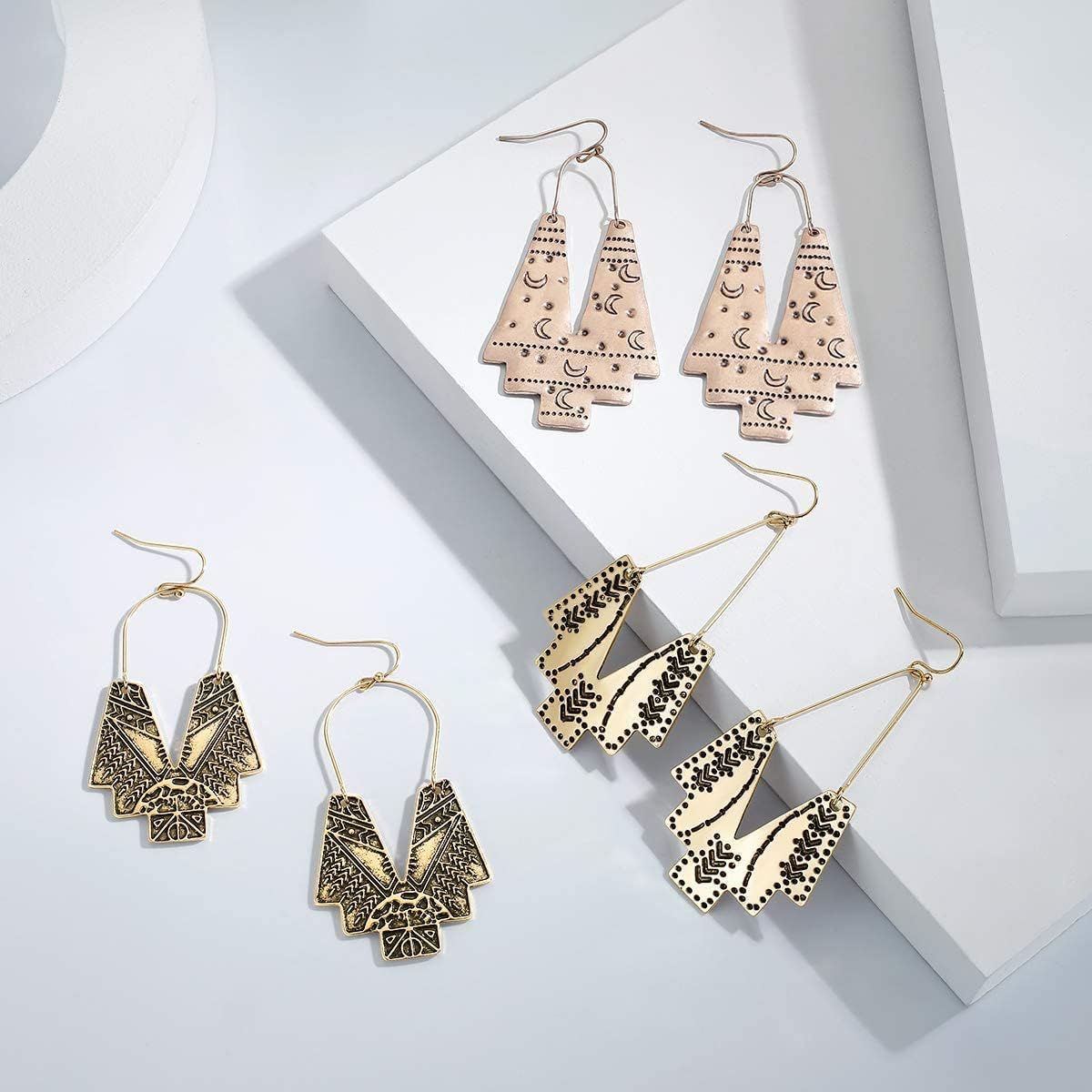 Zealmer Gold Geometric Earrings Statement Vintage Boho Ethnic Earrings Hollow Out Fan Shape Dangle Drop Earrings for Women Birthday Christmas Valentines Day Gift - Image 7