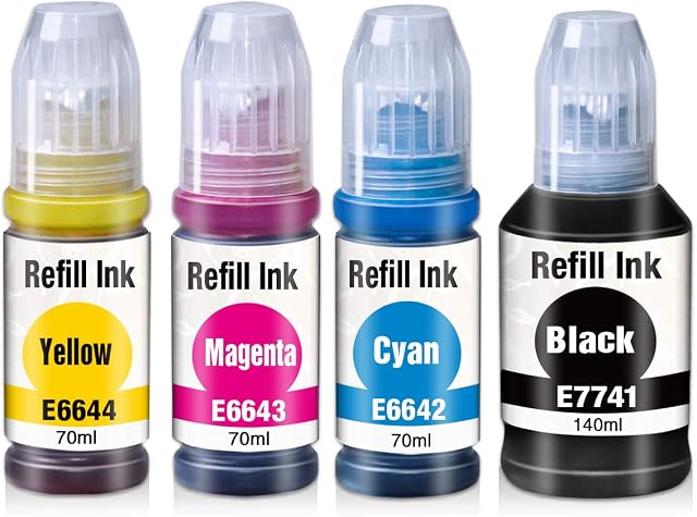 Kingway 774 664 Ink Bottles for Epson EcoTank T7741 T6642 T6643 T6644 Ink Bottle 140ml/70ml or Epson EcoTank L355 L555 ET-2500 ET-2550 ET-2600 ET-2650 ET-3600 ET-4500 ET-4550 ET-14000 ET-16500, 4 Pack