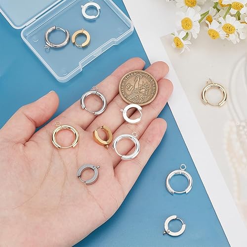 Miniatura 3 de 12 aretes de aro de acero inoxidable de 3 colores con bucle de 100.512 in, aretes redondos con bisagras de plataacero inoxidablechapado en oro real