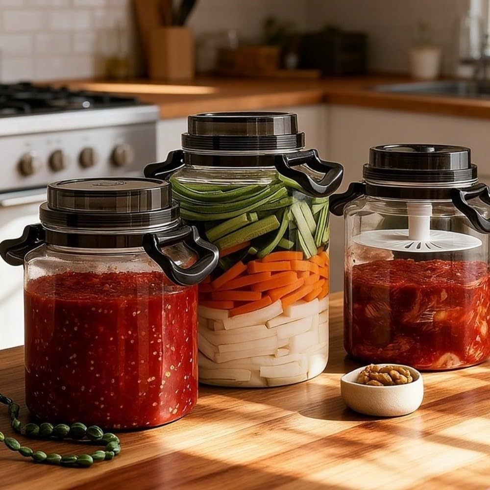 Tarros con asa | Tarro de fermentación para chucrut y verduras, recipiente de almacenamiento hermético para conservar la fermentación (14 x 8.66 pulgadas -B)