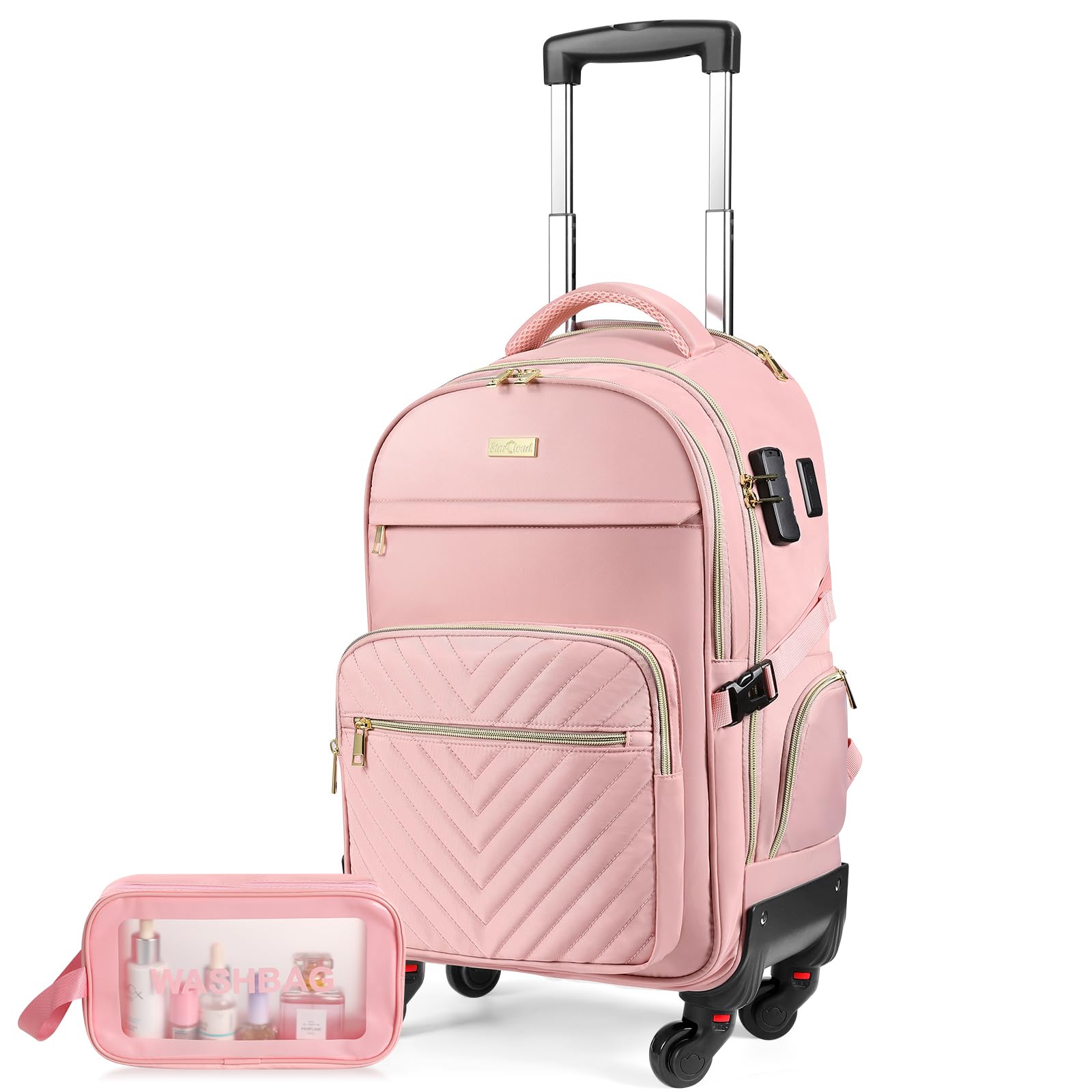 star cloud Rollrucksack für Damen, 53,3 x 35,6 x 22,9 cm, 45 l, Reiserucksack mit Rollen, Pink, 21*14*9inch, Reiserucksäcke