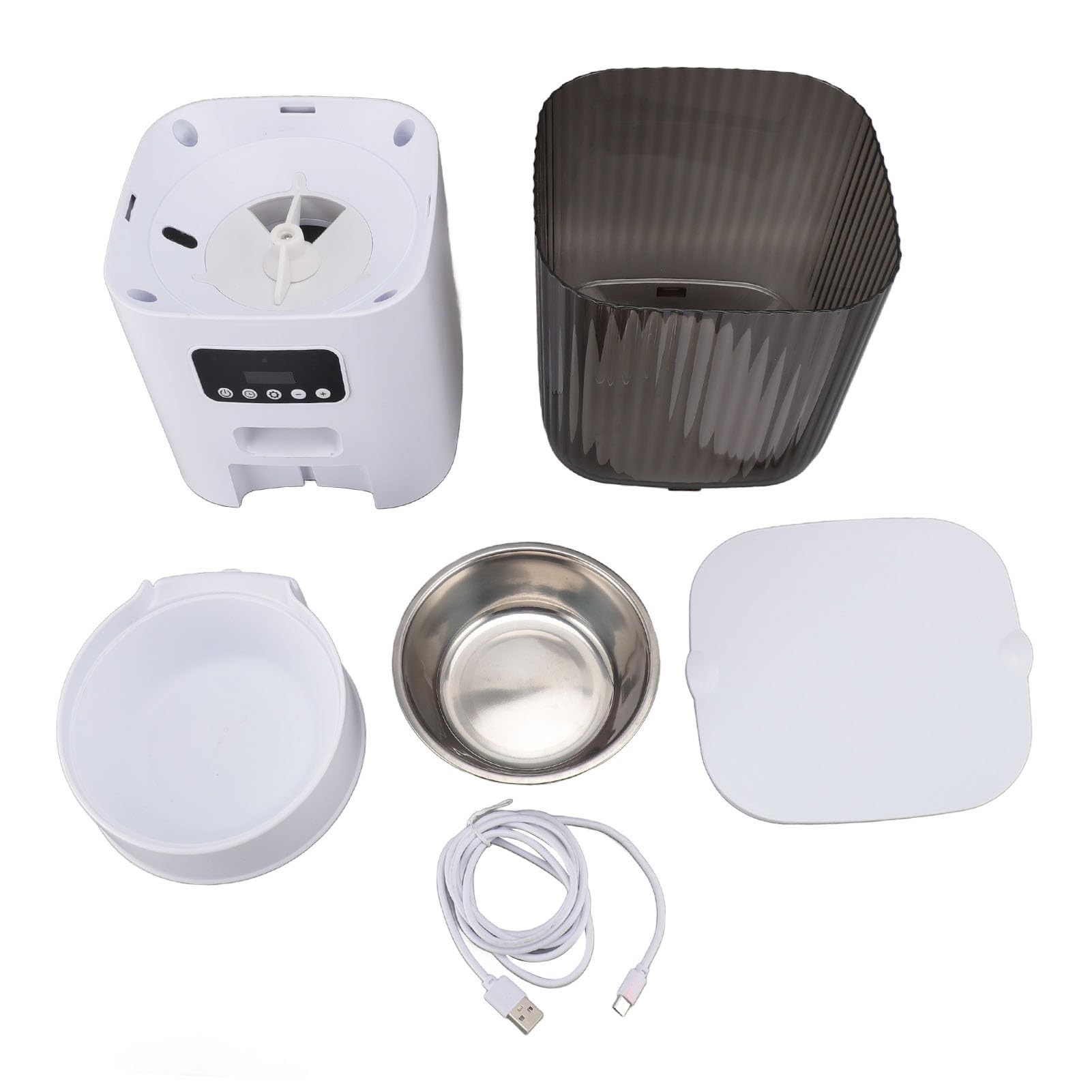 Comedero Automático para Gatos, Dispensador de Comida para Gatos de Gran Calibre, Capacidad de 5 litros, Compartimento de Dos Capas, Cuencos de Acero Inoxidable 304, (Cuenco