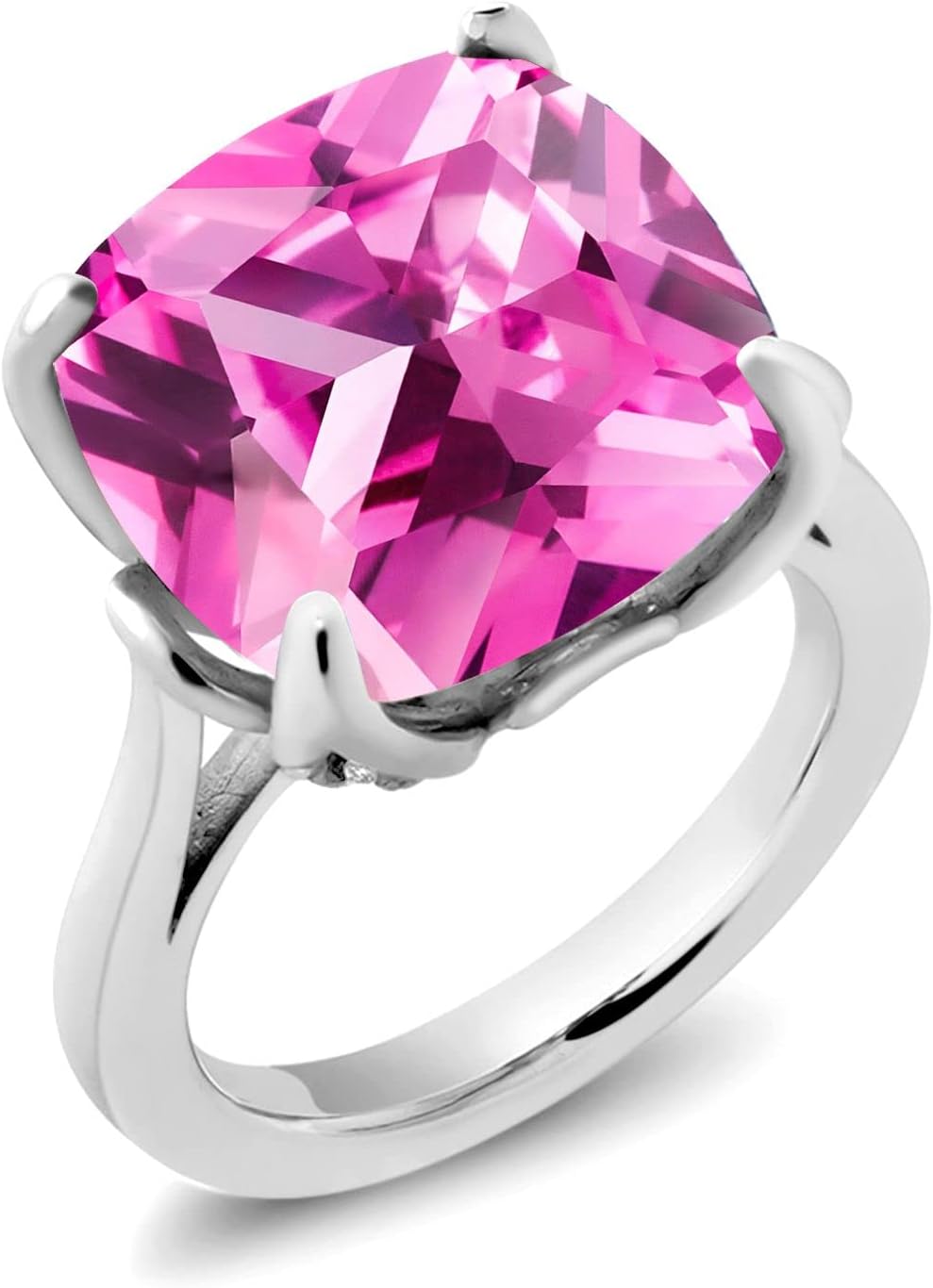 Gem Stone King 925 Sterling Silver Pink Created Sapphire and White Moissanite Engagement Ring For Women (14.60 Cttw, 14MM Cushion)