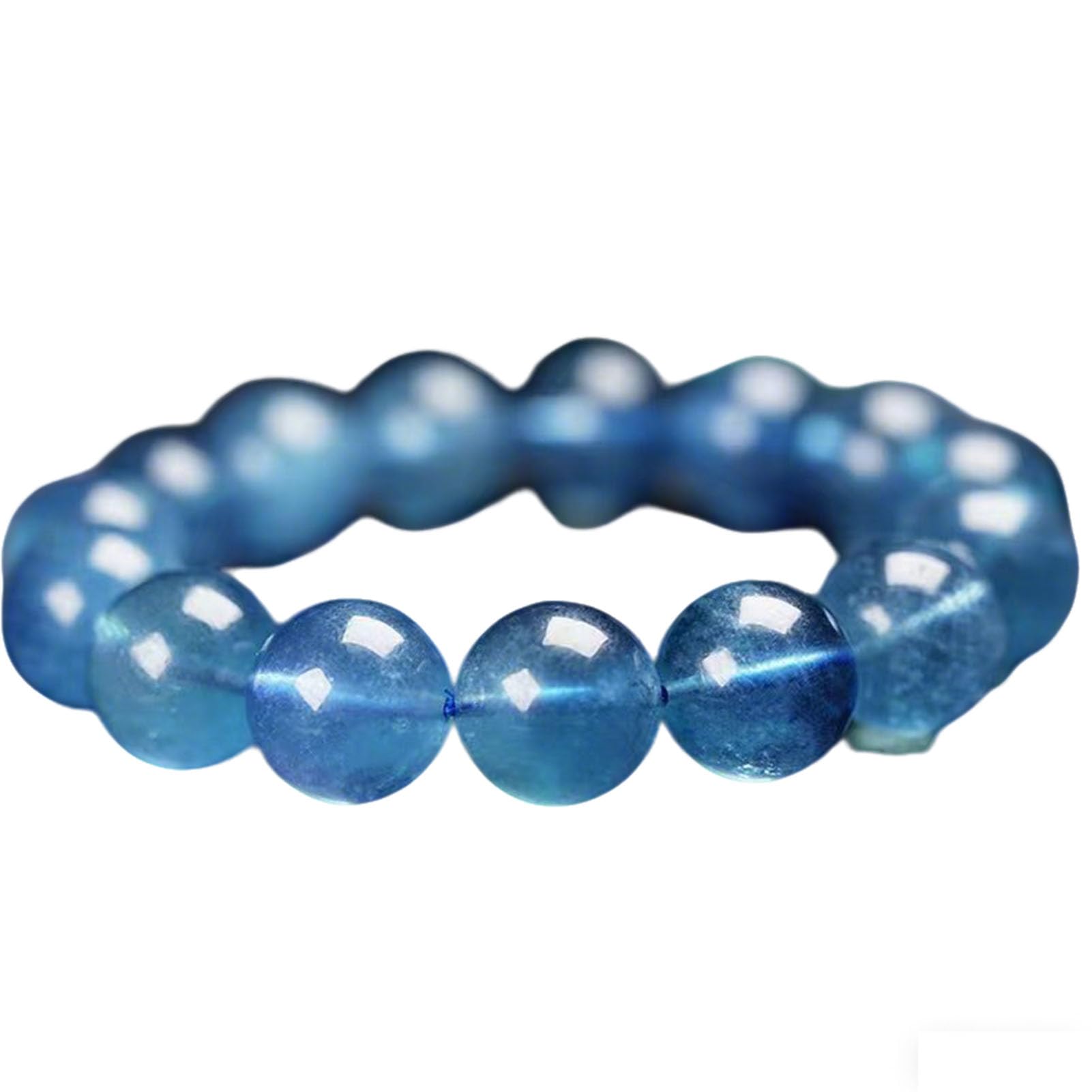 Pulsera de Aguamarina para Mujer, Pulsera elástica de Piedra auténtica para energía Tranquila y comunicación, joyería de Cristal Natural para claridad, Serenidad, energía Positiva,14MM