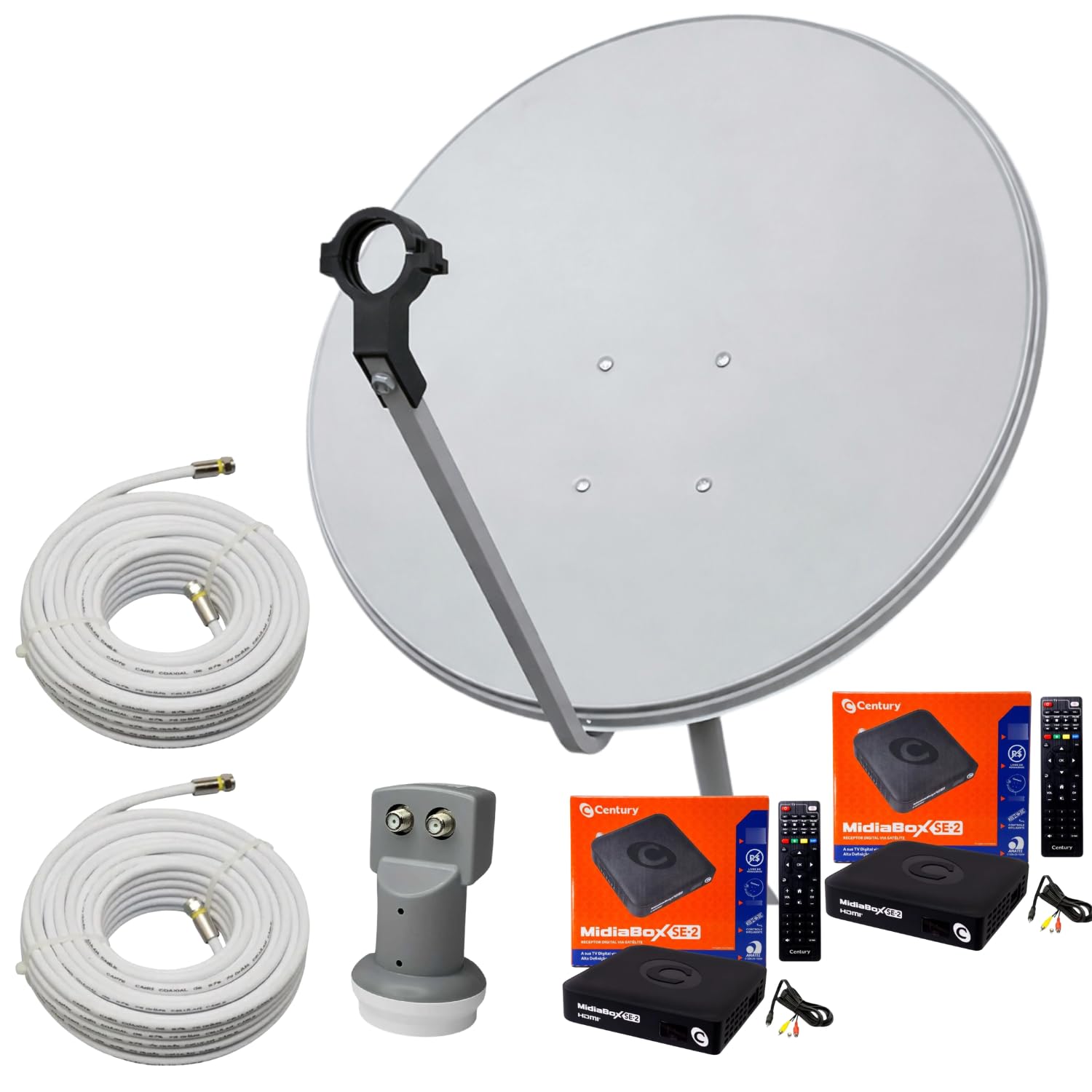Kit Antena - Receptor Digital Midiabox Lnbf Duplo Cabo 110v/220v
