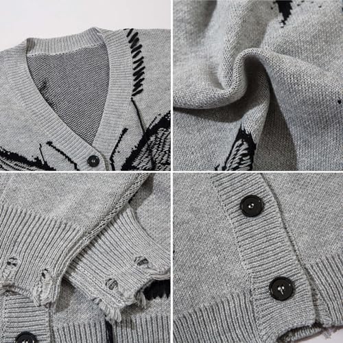 Pull cardigan col rond haut de gamme en maille grise unie