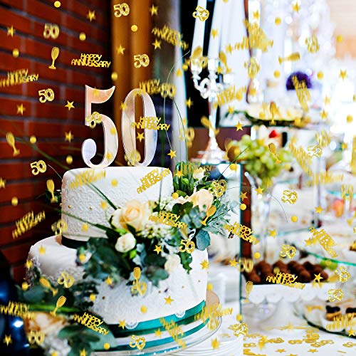 Image of WILLBOND 3000 Pcs Gold 50th Anniversary Confetti Glitter Confetti Table Scatter Decorations for 50th Anniversary Wedding Birthday Party Decoration (Pack of 3)