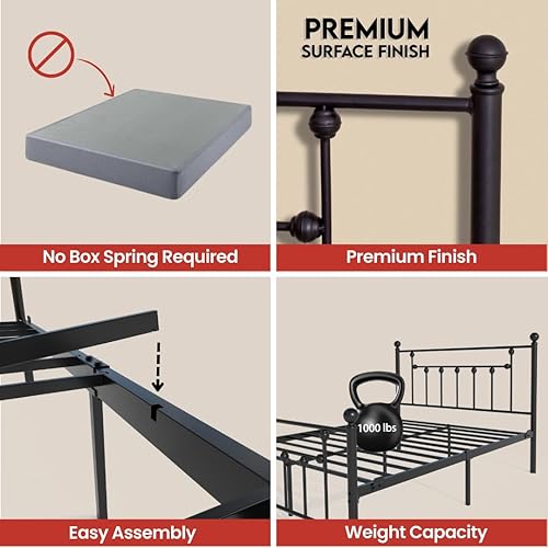 Miniatura 7 de Golden Gate Beds - Base de cama de metal de estilo victoriano con cabecera y estribo de hierro forjado antiguo, base de colchón clásica de acero, no