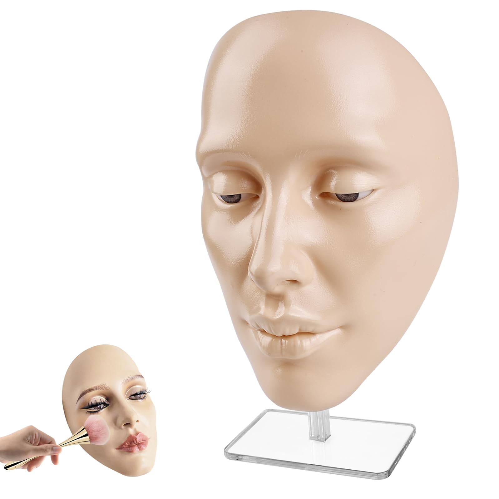 Viso di esercizio per il trucco: testa di esercizio riutilizzabile con supporto, estensione delle ciglia, trucco, per tutto il viso di pittura naturale