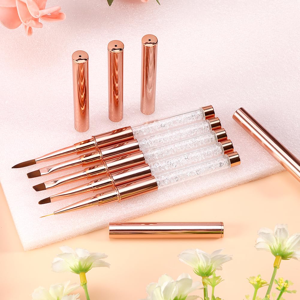 5 stuks penselen voor gelnagels, nagelkwast met deksel, gelpenseel voor nagels, nagellak, detail, fijne kwastenset, voor nagels, design, schildertools, voor professionele beginners (goud 5 stuks penselen voor gelnagels, nagelkwast met deksel, gelpenseel voor nagels, nagellak, detail, fijne kwastenset, voor nagels, design, schildertools, voor professionele beginners (goud