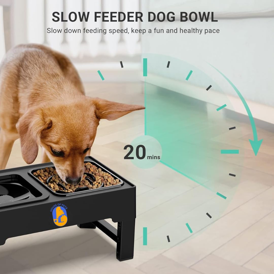 House of Pets Adjustable Elevated Dog Bowls, 4-Height Stand (3.4"–11.3") for Small, Medium & Large Dogs, No-Spill Water Bowls, Reduces Neck & Joint Strain (Slow Feeder Bowl) 3