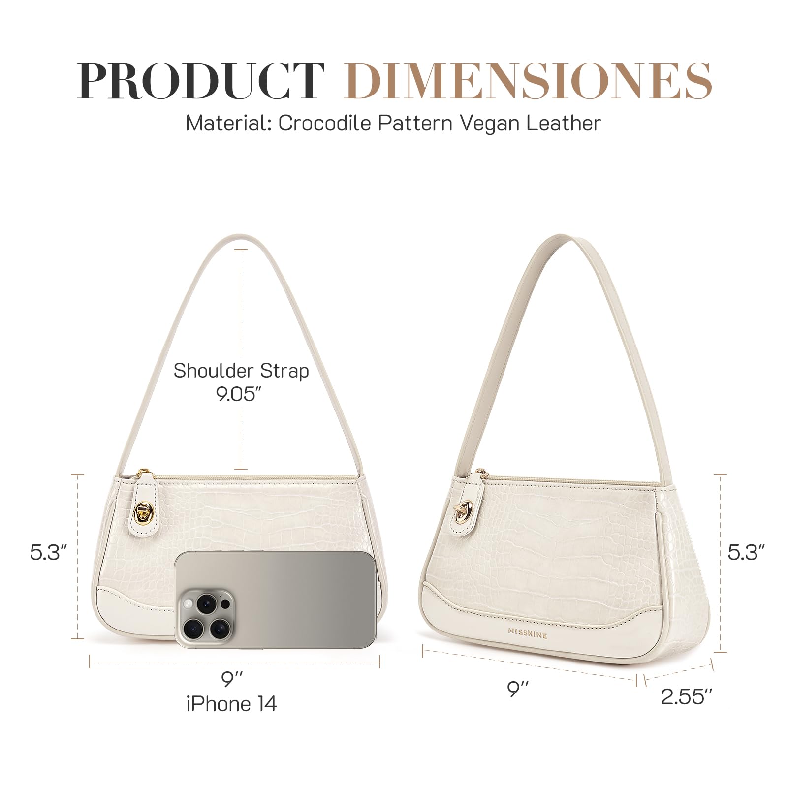 Missnine Shoulder Bag for Women Small Purse Trendy Clutch Hobo Bag Vegan Leather Mini Handbag with Zipper Closure