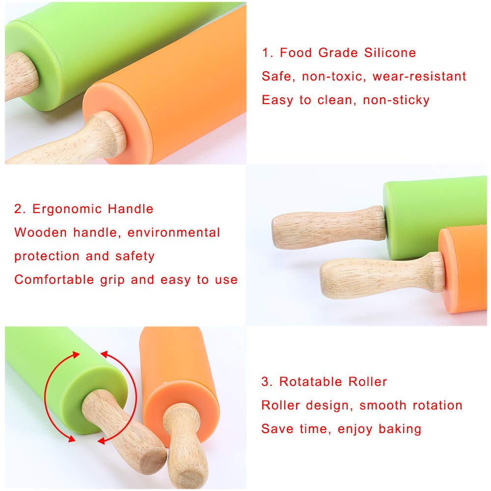 Rouleau à Pâtisserie En Silicone Anti-Adhérent Sans BPA Pour Pâtes Fraîches Cuisson Gâteau Et Préparation Desserts Maison Idéal Familles