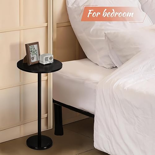 Miniatura 8 de smusei Mesas de bebidas para espacios pequeños, mesa auxiliar de pedestal con base de mármol, pequeña mesa auxiliar redonda negra para sofá, silla,