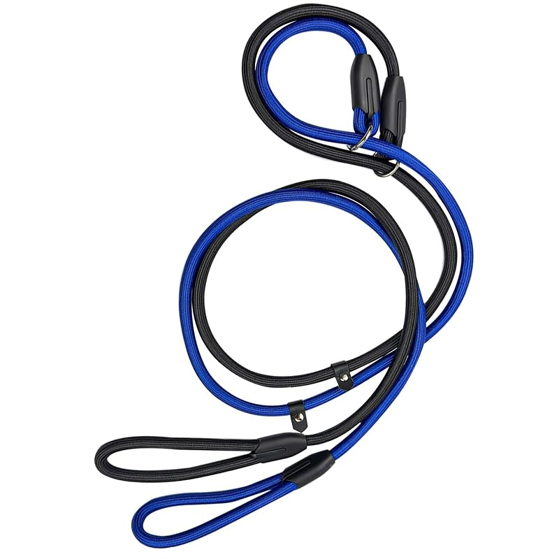 Guia de adestramento para cães com guia unificada ajustável de nylon Attkryy Black/Blue, Pacote com 2