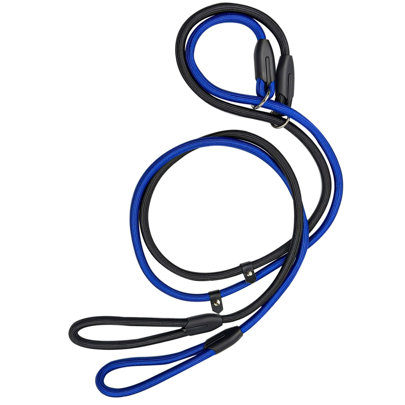 2-Pack Adjustable Nylon Slip Dog Lead – Collar-and-Leash Integrated Design for Training (Black/Blue)