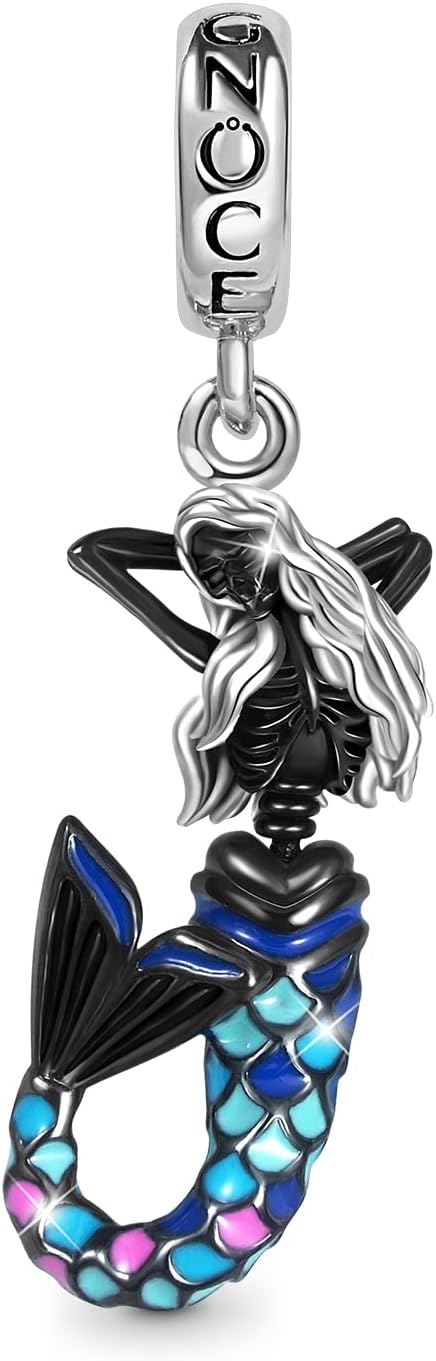 GNOCE Ballet/Sleeping Mermaid Pendant Dangle Charm 925 Sterling Silver Charms For Women Wife Jewelry Gift Fits Bracelets/Necklace (Skully Mermaid)
