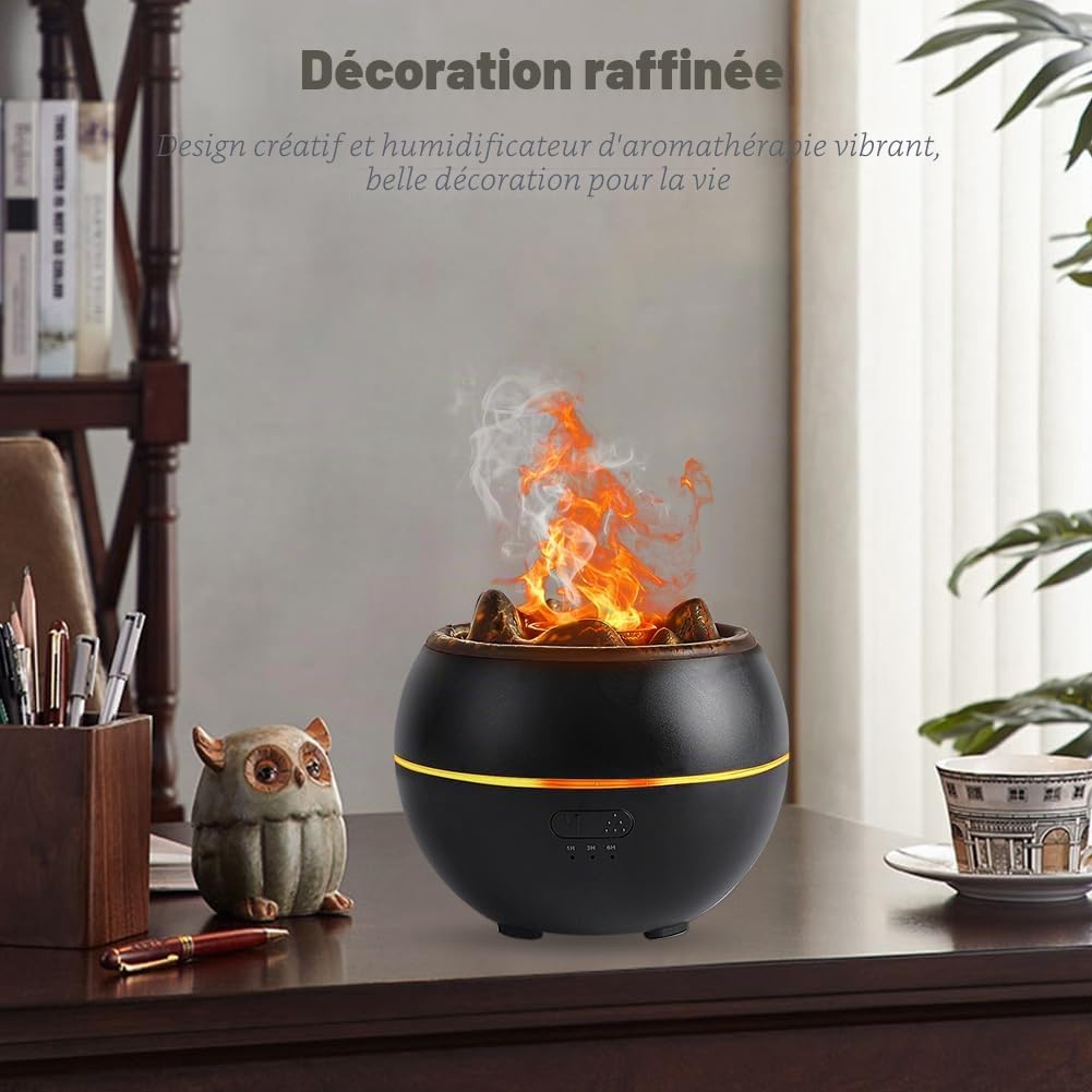 Diffuseur d'arômes pour huiles essentielles, 360 ml, lampe aromatique volcanique avec minuterie, protection automatique et veilleuse LED 7 couleurs, effet flamme pour chambre à coucher, bureau, yoga