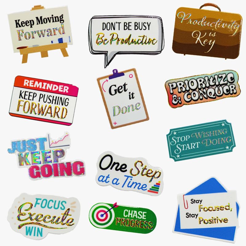 MOTIVATIONAL GIFTS UV DTF Productivity Stickers Pack of 12 Pcs Golden Silver Assorted Motivational Self Adhesive Sticker for Laptop Water Bottle (B0D6KJ28P7) Amazon Price History, Amazon Price Tracker