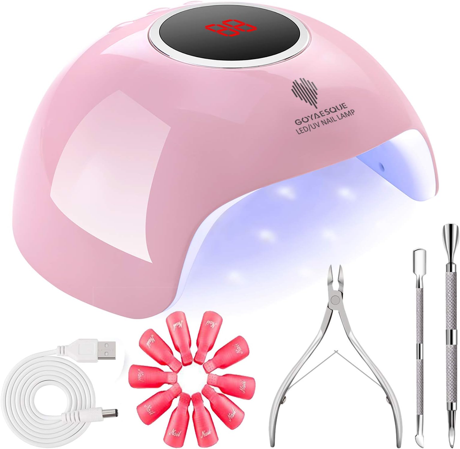 UV LED Nail Lamp 24W, GOYAESQUE Nail Dryer Polish Set, Gel Polish Light, UV Nail Light Quick Dry Machine, Nail Polish Curing Gel LED Dryer. (Pink)
