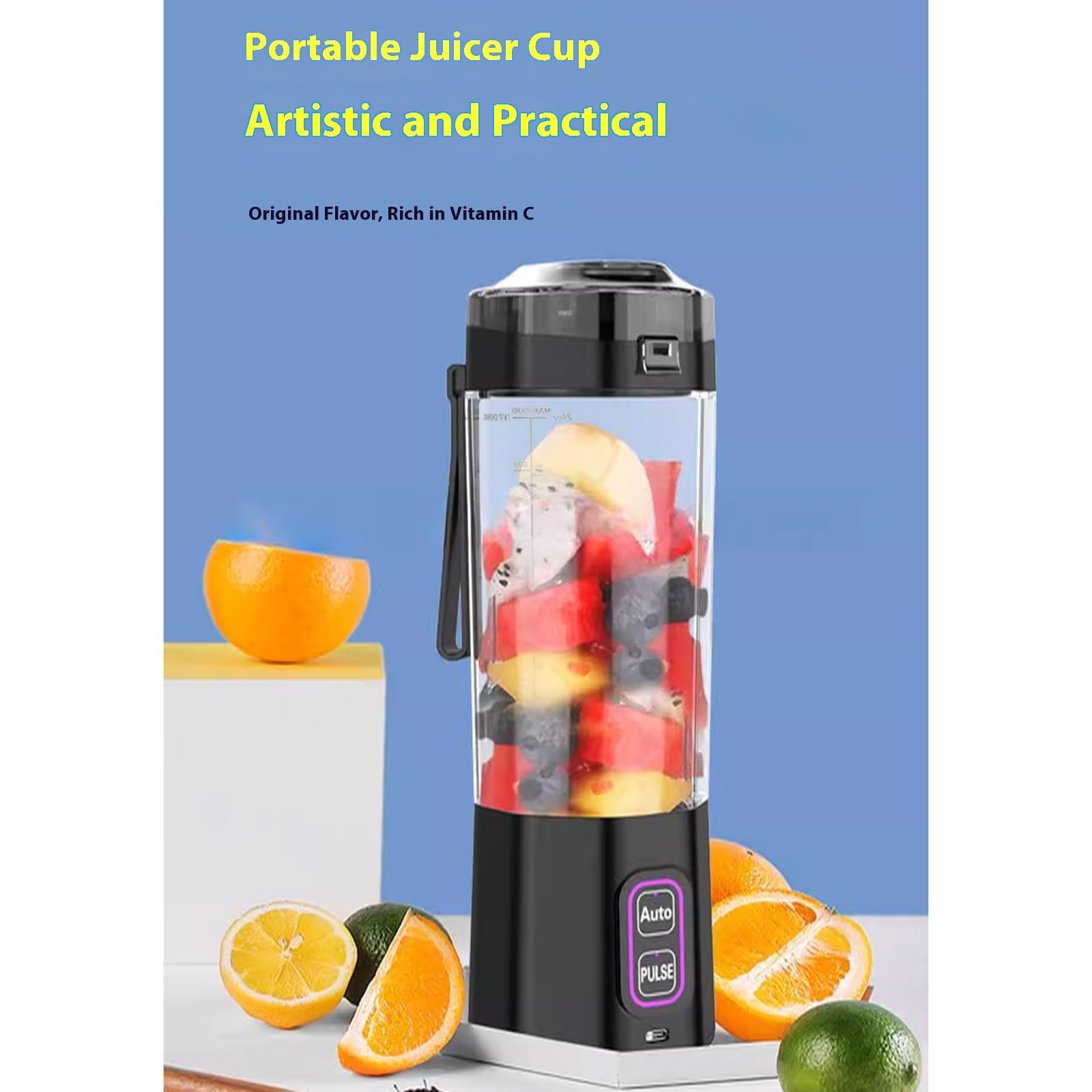 Mélangeur portable 200 W pour shakes, 6000 mAh, rechargeable, tasse de presse-agrumes de 600 ml pour la cuisine, le bureau, rechargeable pour les voyages, la salle de sport, le bureau, la fabrication