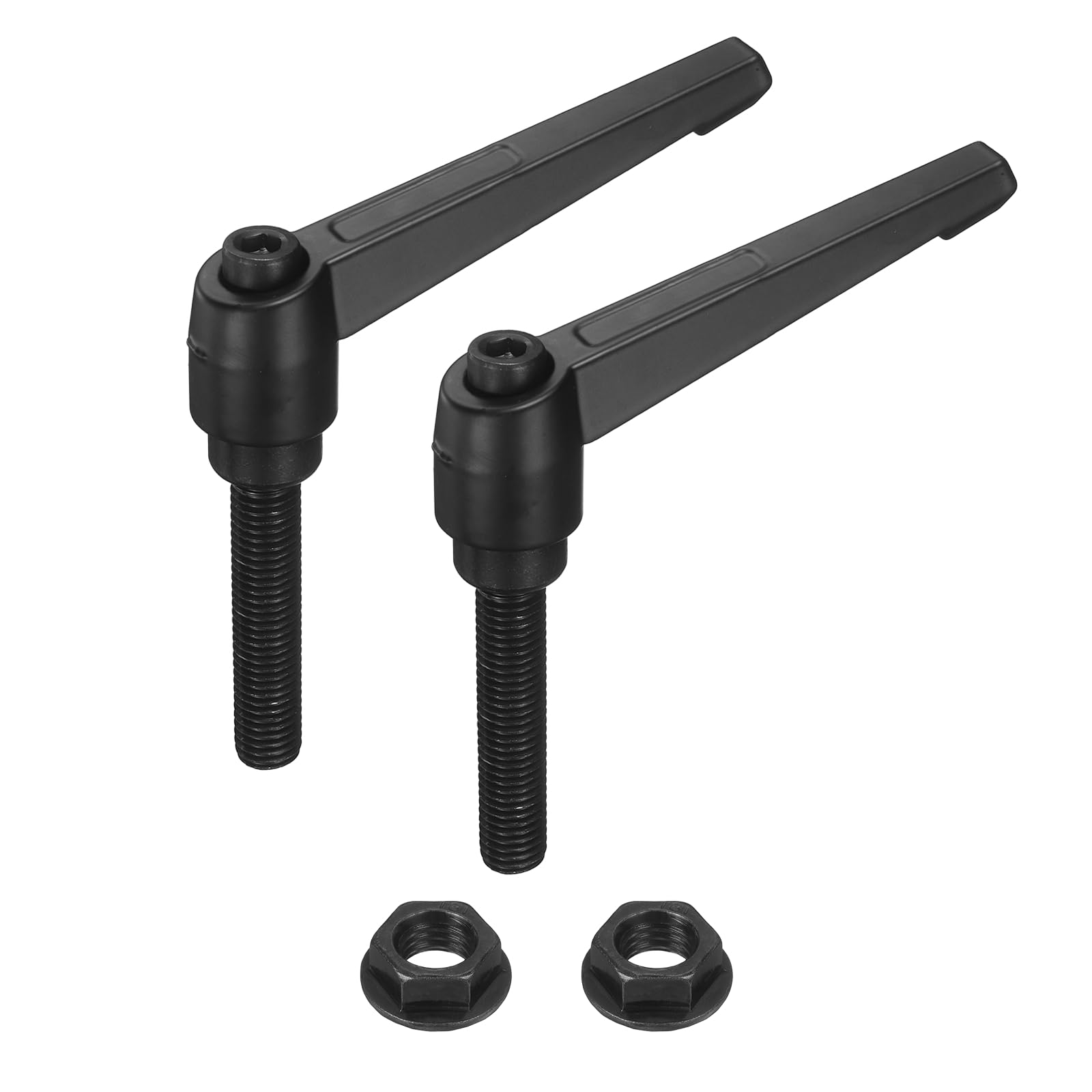 sourcing map 2Pcs Adjustable Clamping Lever Handles, M12x60mm Zinc Alloy Male Thread Stud Knobs with Nuts Quick Release Bolt Rotating Screw Handles for Lathes Woodworking, Black — image 1